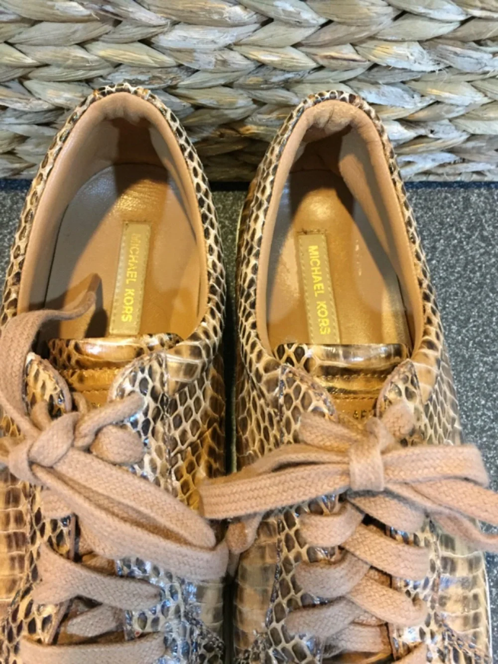 Michael Kors Tan Croc-Embossed Leather Sneakers